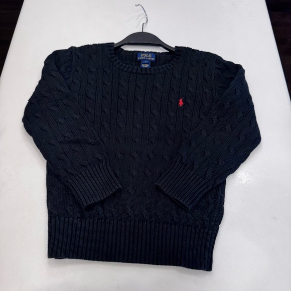 Polo Ralph Lauren BLACK CABLE Knit Crew-Neck Sweater Boy's 7 RED PONY - Picture 6 of 6